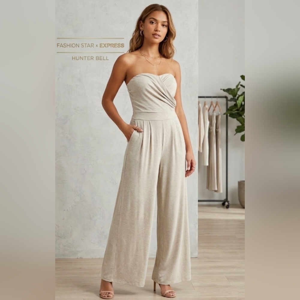 Fashion Star x Express Hunter Bell Strapless Wide Leg Jumpsuit - Neutral M